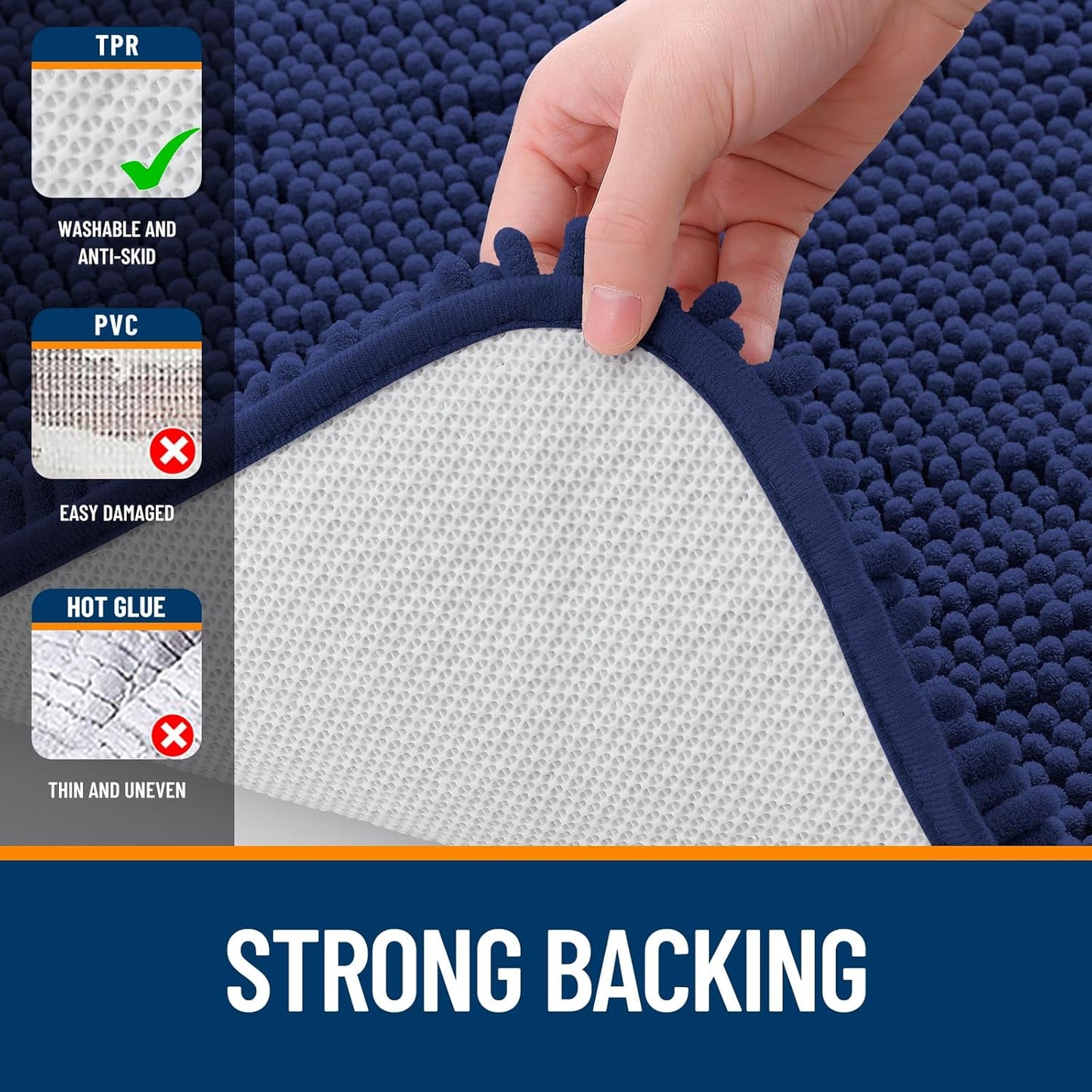 OLANLY Large Bath Rugs - Soft Absorbent Chenille with Rubber Backing | Quick Dry, Machine Washable, 70x46, Twilight Sapphire