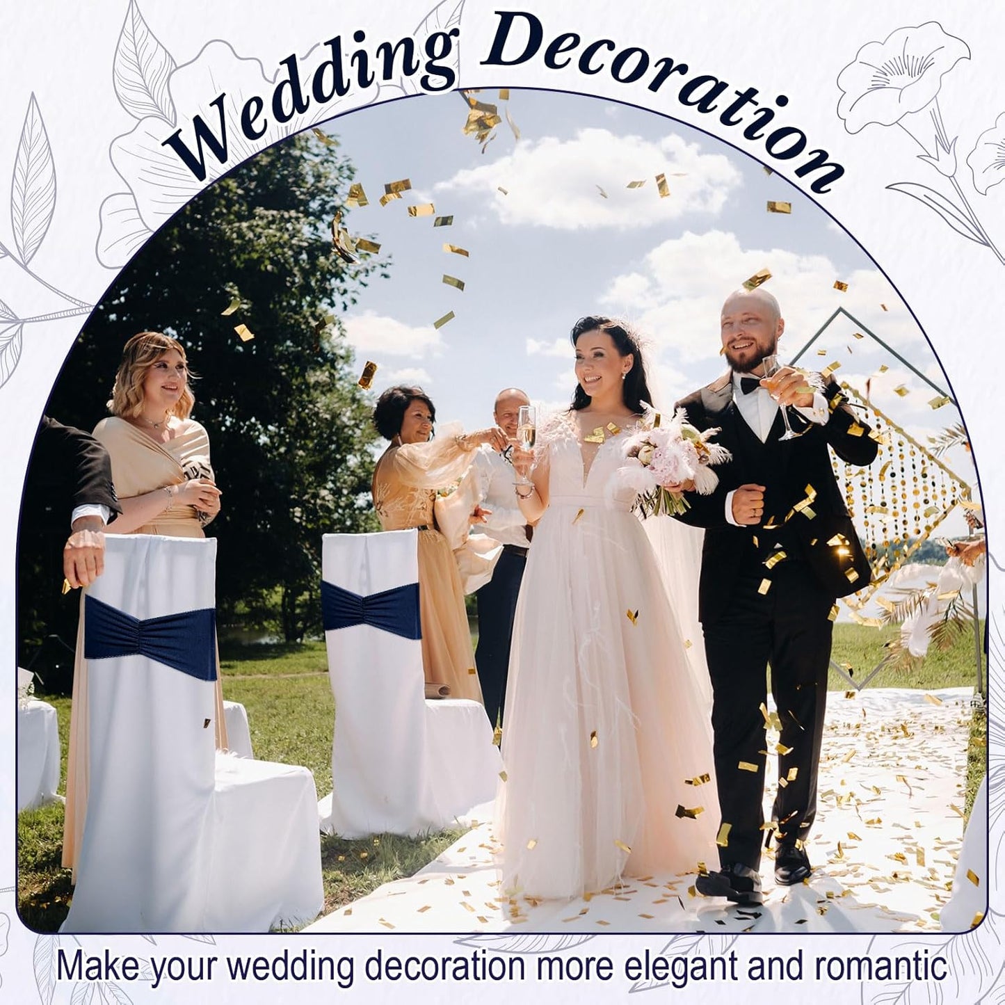 Moukeren Spandex Chair Sashes - 50 Pcs Elastic Ties for Weddings & Events | Navy Blue