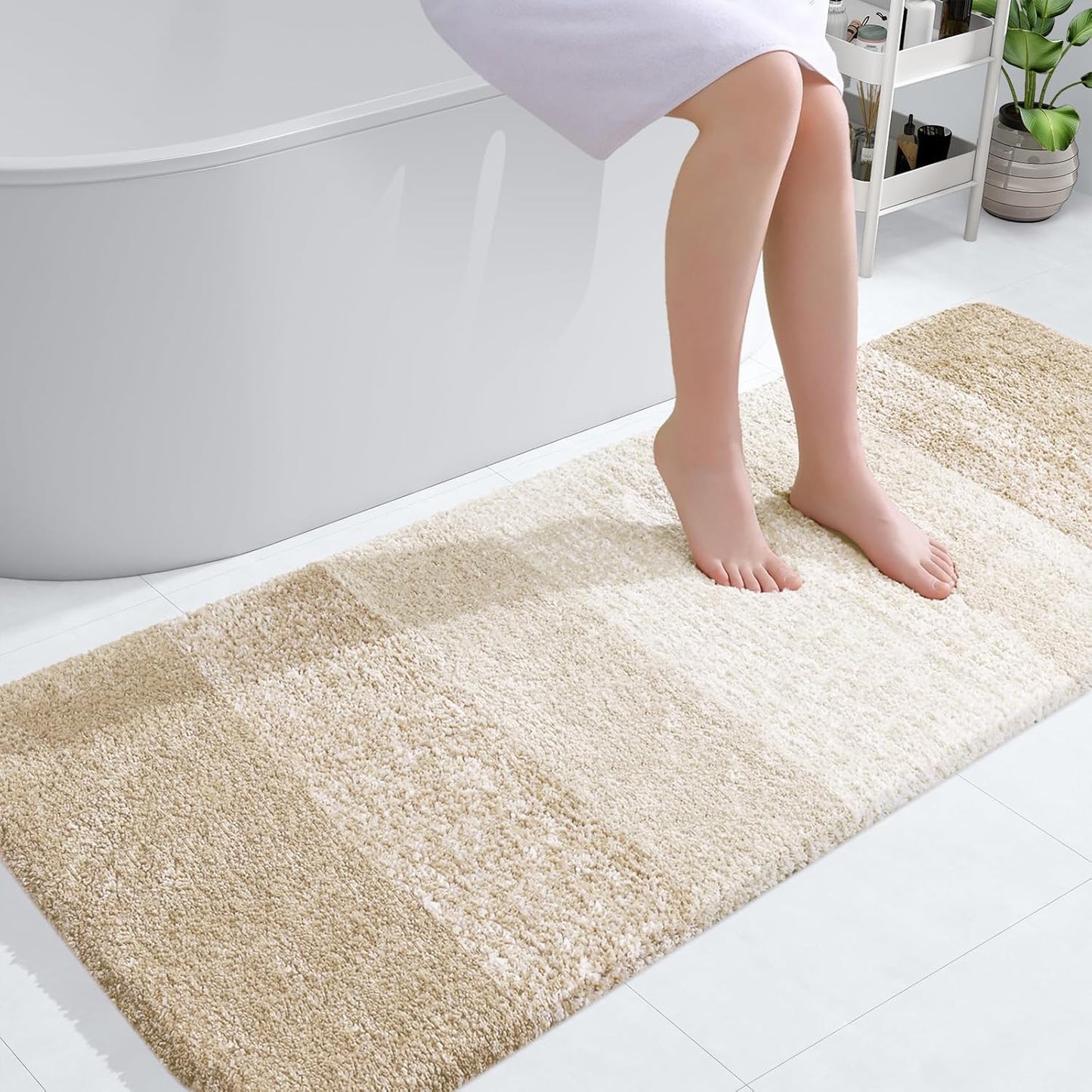 OLANLY Large Bathroom Rugs - Extra Soft Microfiber Mat 45x27 | Quick Dry & Washable, Light Beige