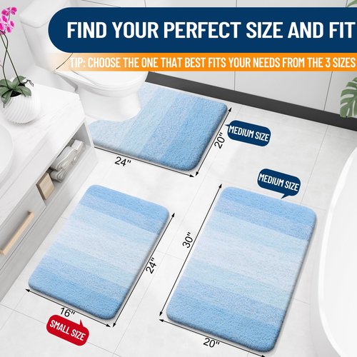OLANLY Bathroom Rugs Mat 44x24, Extra Soft Absorbent Microfiber Bath Rugs, Rubber Backing, Quick Dry, Machine Washable Bath Mats for Bathroom Floor, Tub and Shower, Home Decor Accessories, Sky Blue