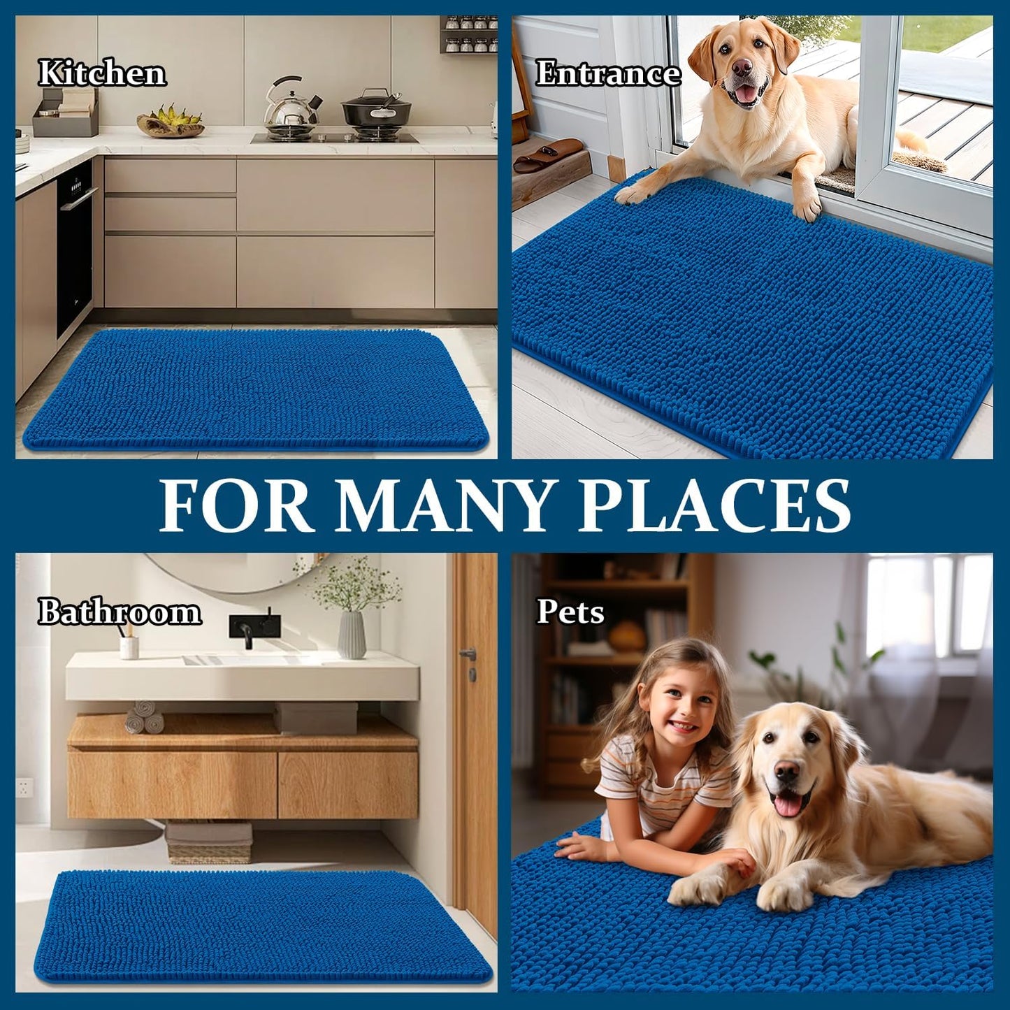 OLANLY Dog Door Mat - Absorbent Non-Slip Washable Doormat for Muddy Paws | 54x32 Deep Navy Blue