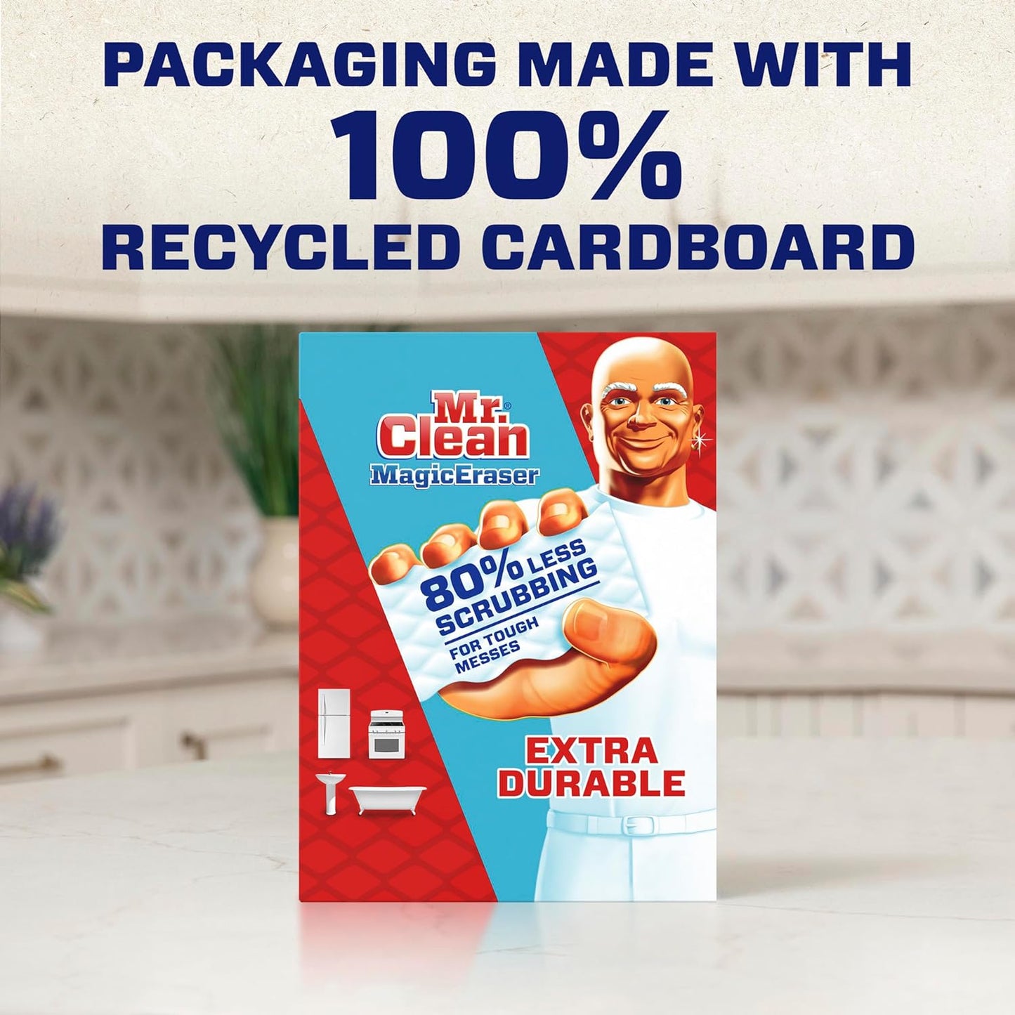Mr. Clean Magic Eraser Sponge - All-Purpose Cleaning Pads for Kitchen & Bathroom | Extra Durable, 4ct