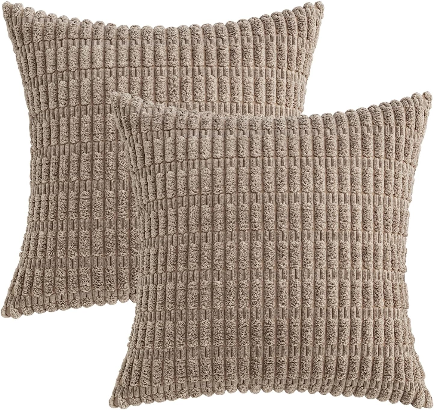 MIULEE Euro Sham Pillow Covers - Soft Boho Striped Corduroy | Pack of 2, 26x26 Inch, Light Brown