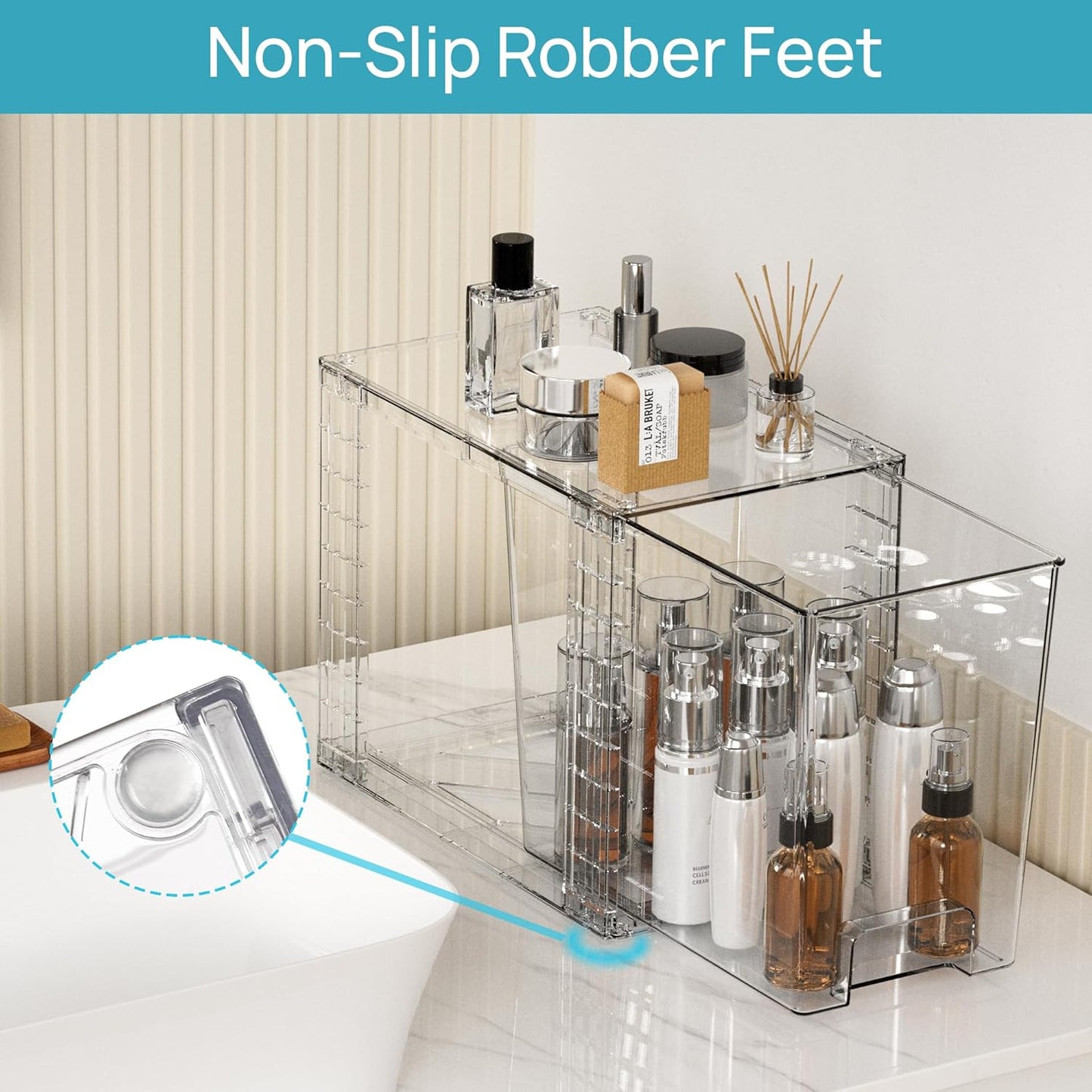 Vtopmart Clear Stackable Storage Drawers - 4 Pack Plastic Organizers for Skincare & Bathroom Supplies | 9.7" High
