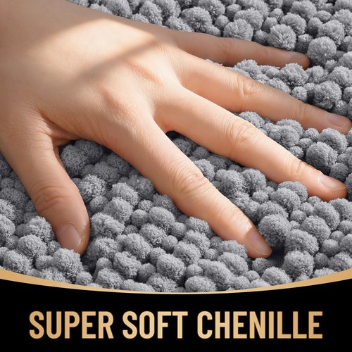 OLANLY Thick Bathroom Rugs 30x20, Extra Soft Absorbent Chenille Bath Rugs, Rubber Backing, Machine Wash Dry, Bath Mats for Bathroom Floor, Tub and Shower, Home Decor Accessories, Grey