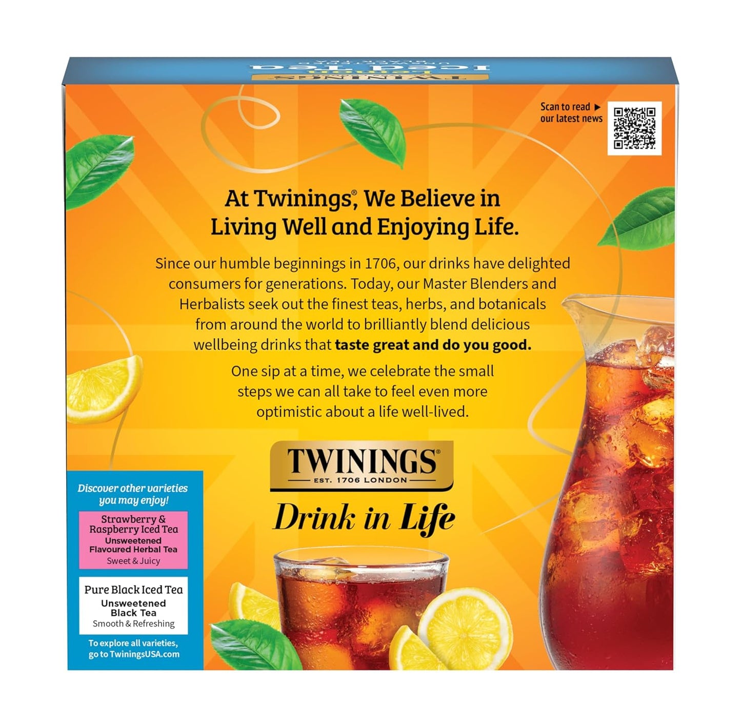 Twinings Lemon Black Iced Tea - Unsweetened & Caffeinated - 72 Oversized Tea Bags for 18 Pitchers