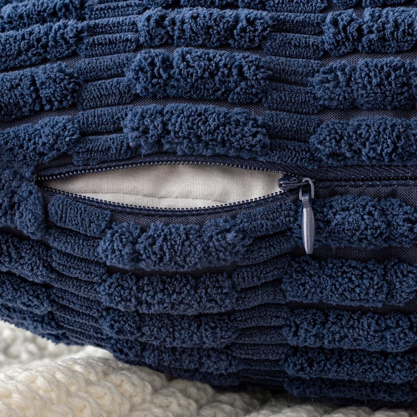 MIULEE Corduroy Throw Pillow Covers - Soft Boho Striped Design | 20x20 Inch Dark Blue for Modern Farmhouse Decor