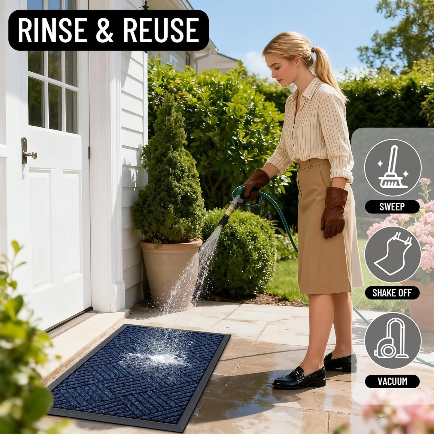 OLANLY Heavy-Duty Front Door Mat - Absorbent Non-Slip Indoor/Outdoor Doormat | Navy Blue Diamond 29.5x17