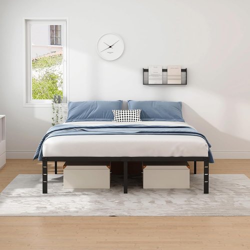 Jetonix Metal Bed Frame - Full Size Sturdy Mattress Foundation with Storage Space | Easy Assembly, Black, 16 Inch