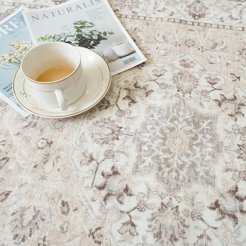 Hallway Washable Runner Rug - Vintage Soft Non-Slip Indoor Carpet | 2'6''x14'' Beige for Kitchen & Entryway