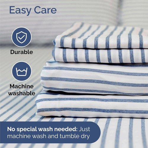 King Size 4 Piece Sheet Set - Comfy Cooling Bed Sheets - Luxury Hotel Quality | Deep Pockets, Soft, Wrinkle-Free - Blue Stripes