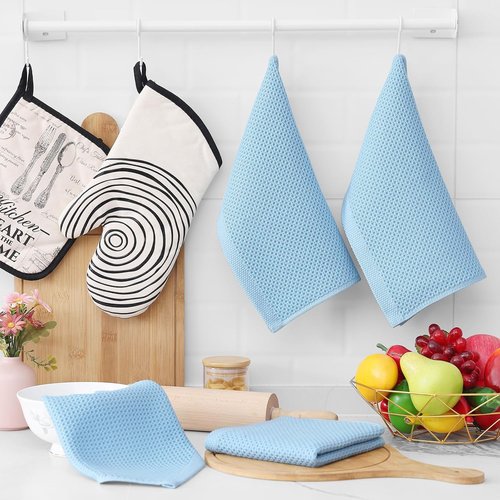 Homaxy Kitchen Dish Cloths - 100% Cotton Waffle Weave, Ultra Soft & Absorbent, 12x12 Inches, 6-Pack | Sky Blue