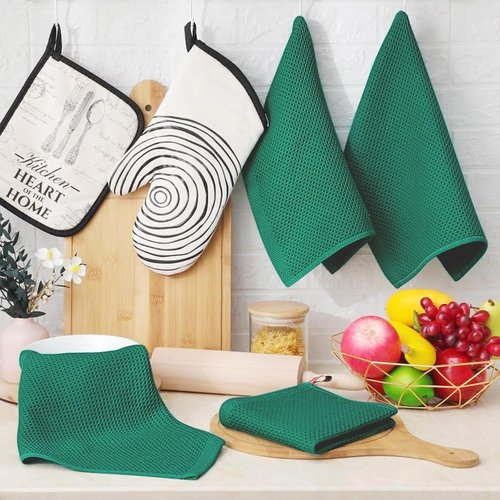 Homaxy 100% Cotton Dish Cloths - Ultra Soft, Absorbent & Quick Drying | 12 x 12 Inches, 6-Pack, Dark Green