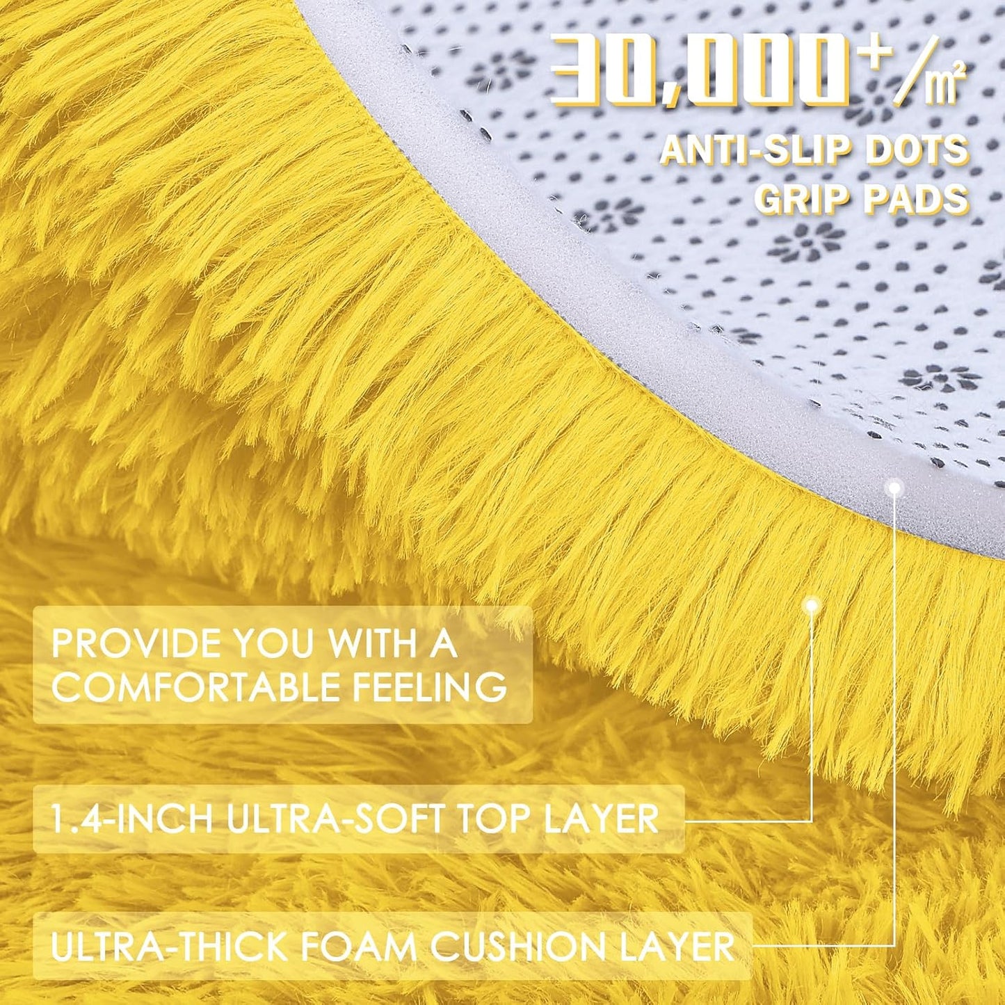 OLANLY Large Area Rug - Soft Fluffy Shaggy Carpet for Living Room & Bedroom | Machine Washable, Yellow