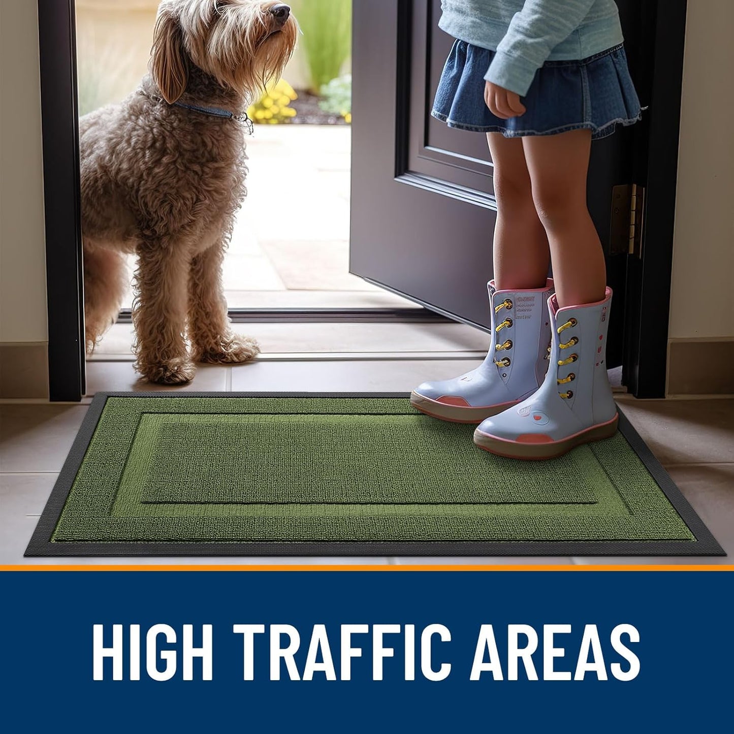 OLANLY Indoor Outdoor Front Door Mat - Waterproof All-Weather Doormat, Easy Clean, 59x23, Classic Green