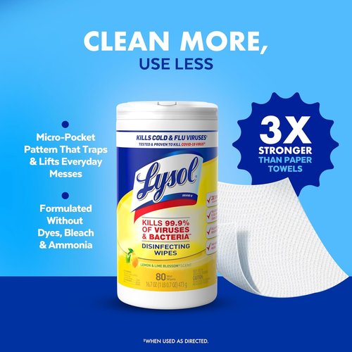 Lysol Disinfectant Wipes - Multi-Surface Antibacterial Cleaning - Lemon & Lime Blossom, 80 Count (Pack of 3)