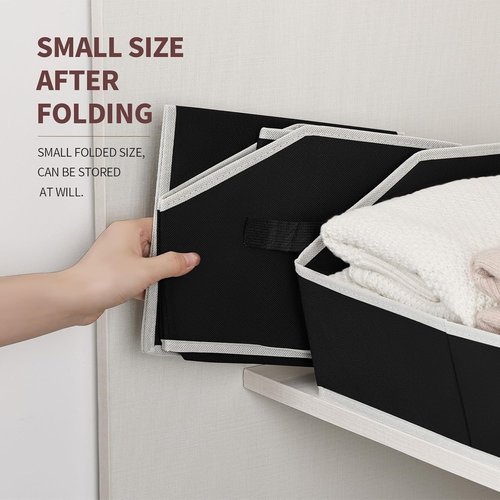 Homsorout Storage Baskets - Decorative Trapezoid Cube Organizer Bins with Handles | Large Black 4-Pack for Home & Office