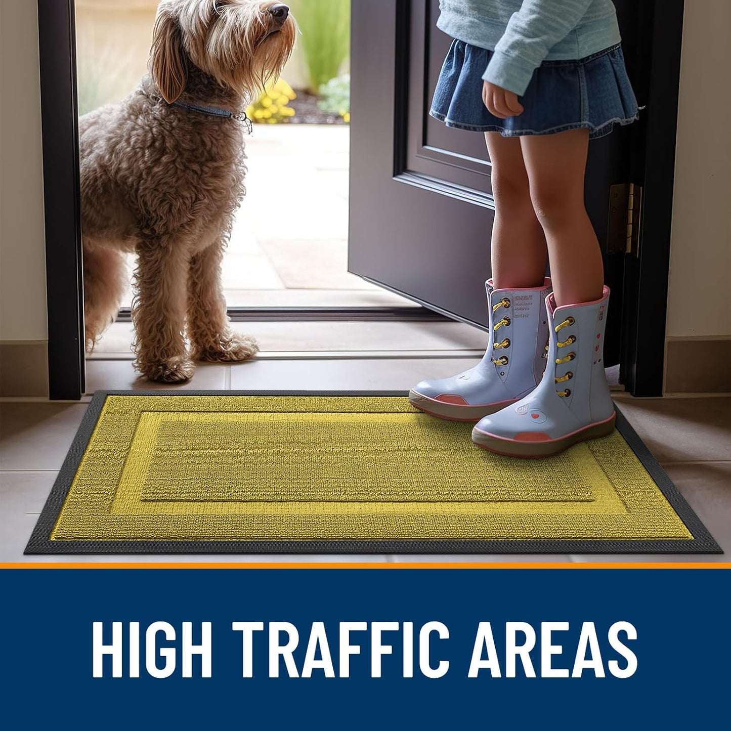 OLANLY Indoor Outdoor Front Door Mat - Waterproof All-Season Doormat, Easy Clean, 47x23, Lime Green