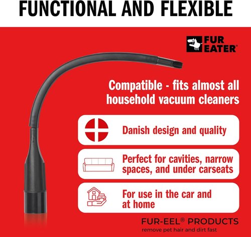 FUR-EEL Vacuum Crevice Tool - Extra Long 18.1" Flexible Attachment for Car Detailing & Upholstery