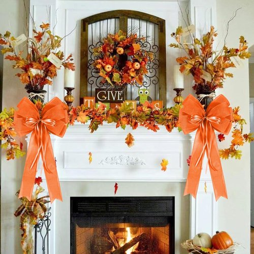 Hongsome Fall Bows for Wreaths - Decorative Orange Burlap & Glitter String | 2 PCS for Autumn Decor