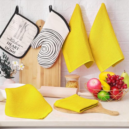 Homaxy Kitchen Dish Cloths - 100% Cotton Waffle Weave, Ultra Soft & Absorbent | 12x12 Inches, 6-Pack, Yellow