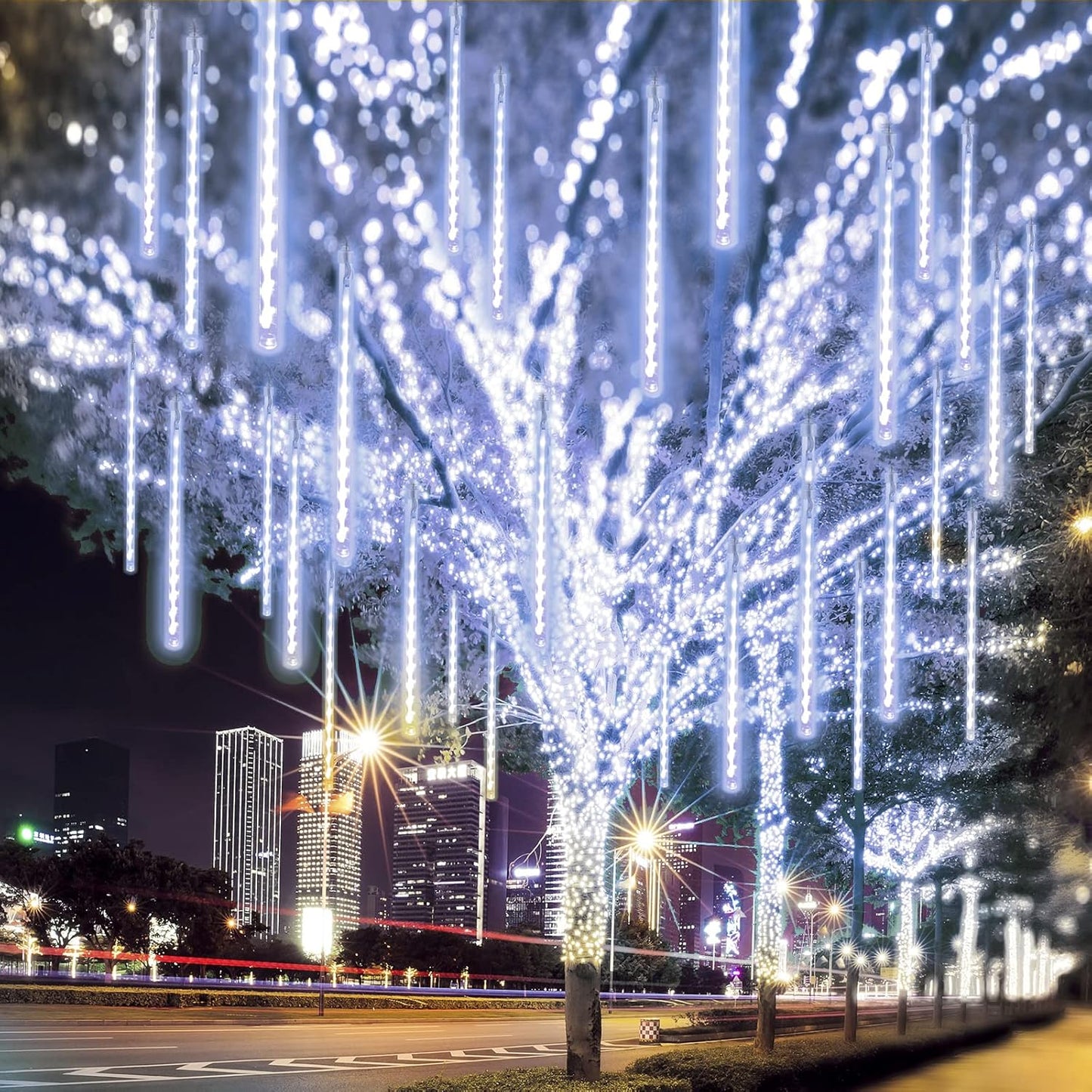 Skiennix Meteor Shower Lights - 2 Pack Outdoor Christmas Decorations with Timer | 384 LEDs, 30cm Tubes