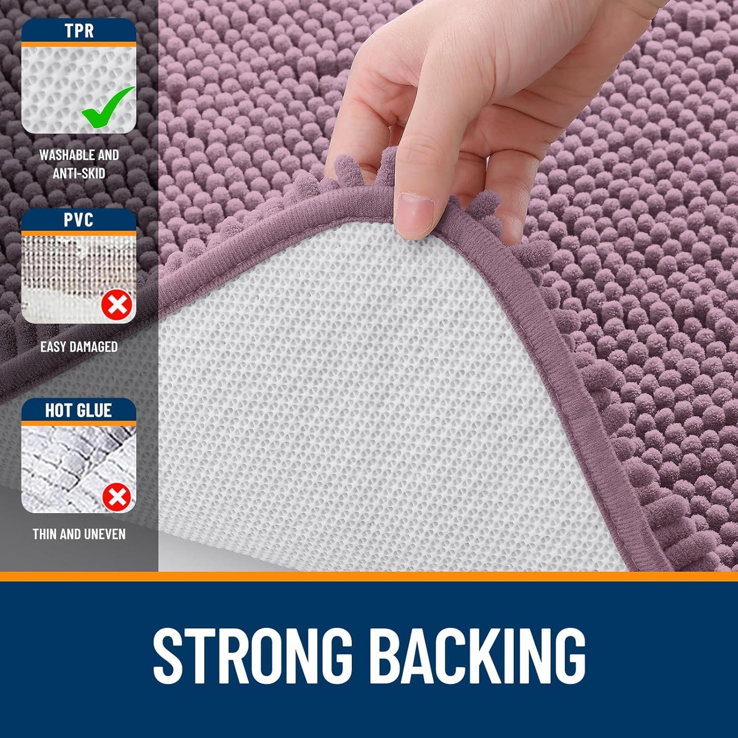 OLANLY U-Shaped Toilet Rugs - Extra Soft, Absorbent Chenille Bath Mat | 24x24, Deep Plum, Non-Slip
