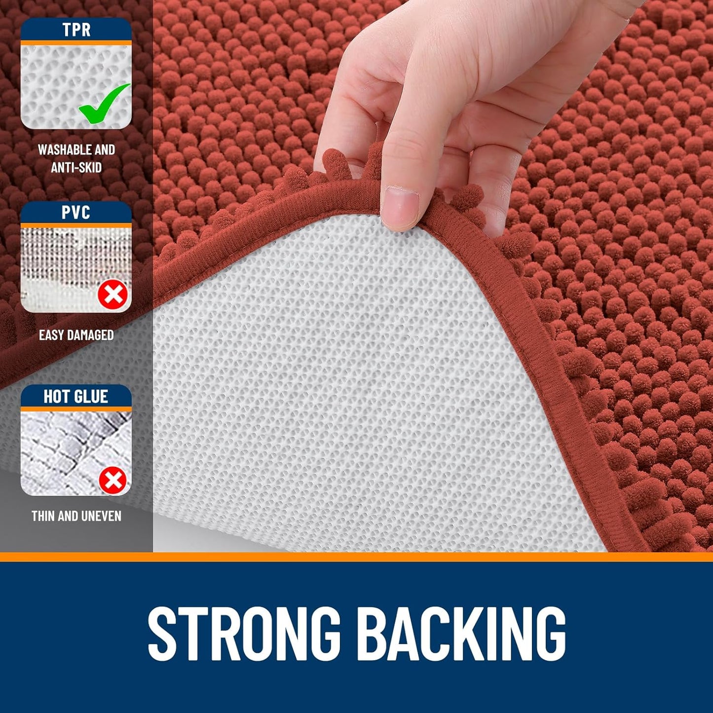 OLANLY Large Bathroom Rugs - Soft Absorbent Chenille Bath Mats | Quick-Dry Rubber Backing, Rustic Terracotta 40x32