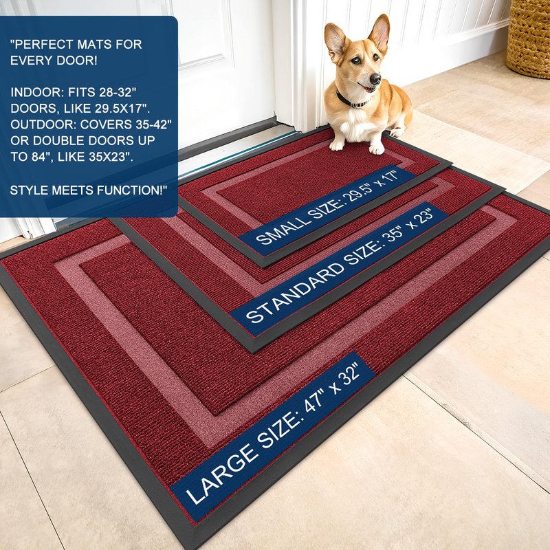 OLANLY Front Door Mat Indoor Outdoor Entrance, Waterproof All-Season, All-Weather Doormat, Sturdy Natural Rubber, Fade Resistant, Low Profile, Easy Clean Patio Porch Entryway Mat, 47x17, Wine Red