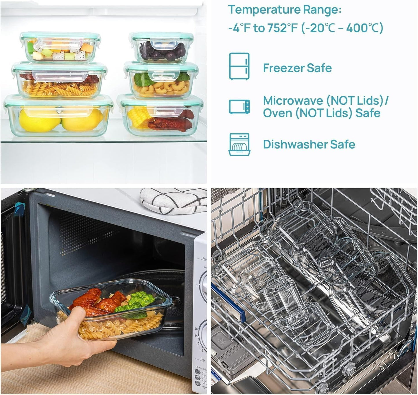 Vtopmart Glass Food Storage Containers - Airtight Lids for Freshness | Set of 4