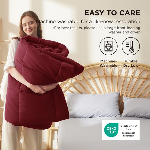 Bedsure Comforter Duvet Insert - Quilted Comforters King Size, All Season Duvet, GentleSoft Down Alternative Bedding Blanket, with 8 Tabs, Gifts for Women/Men, Red, King 90 x 102 Inches