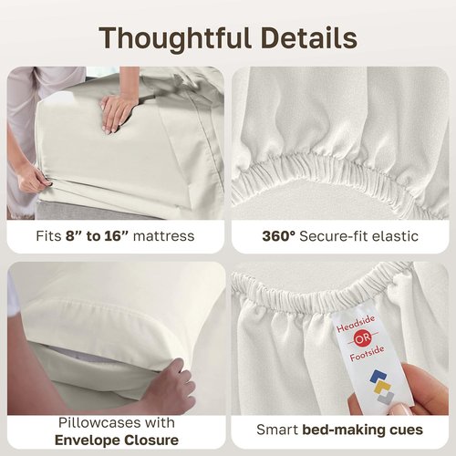 California Design Den 6-Pc Queen Size Sheet Set - 400 Thread Count 100% Cotton, Deep Pocket - Ivory