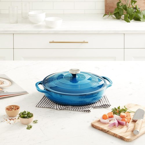 Lodge Essential Enamel Braiser - Induction-Safe & PFAS-Free Cookware - 3.5 Quart, Cornflower Blue