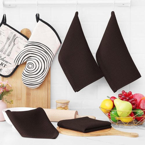 Homaxy 100% Cotton Waffle Weave Dish Cloths - Ultra Soft & Absorbent Quick Drying, 12-Pack, Dark Brown