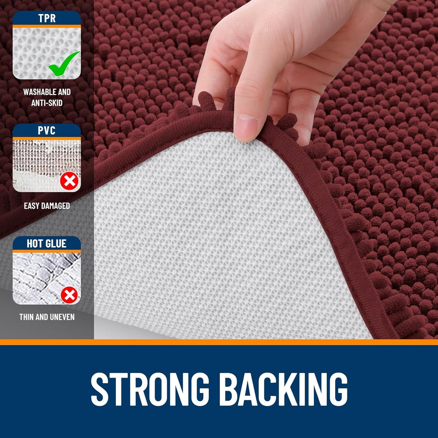 OLANLY Bathroom Runner Rugs - Soft Absorbent Chenille with Quick Dry Rubber Backing | 47x17 in Andorra Red-Brown