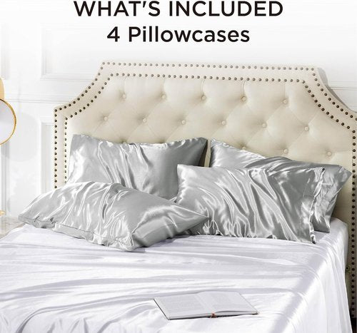 Bedsure King Size Satin Pillowcase Set - Silver Grey 20x36 Inch Covers for Hair & Skin Care