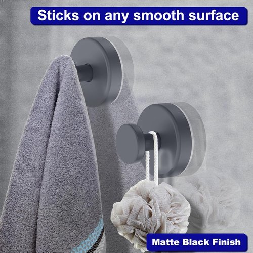 Bntuk Suction Cup Hooks - Removable Towel Hooks for Shower & Bathroom | 4 Pack, Grey