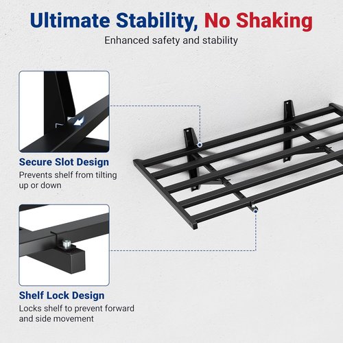 FLEXIMOUNTS 2x4ft Heavy Duty Garage Wall Shelving - 400lbs Capacity | 2-Pack with 8 Hooks for Tools & Supplies