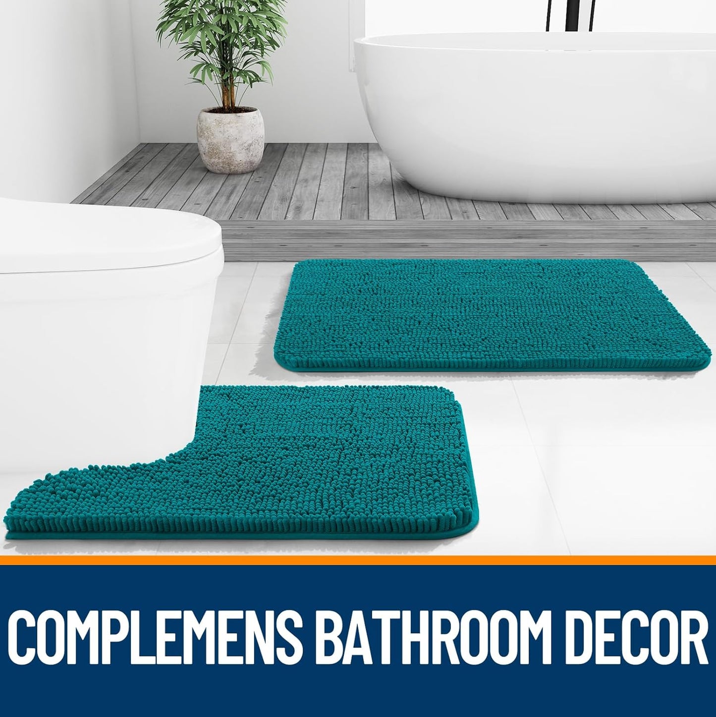 OLANLY Chenille Bath Rugs - Extra Soft & Absorbent | 36x24, Quick Dry, Machine Washable, Deep Lake