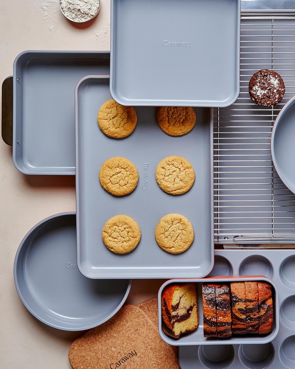 Caraway Non-Stick Ceramic Baking Sheet Duo - Eco-Friendly, PTFE & PFOA Free - Perfect for Baking & Roasting - Medium (15" x 10") - Gray