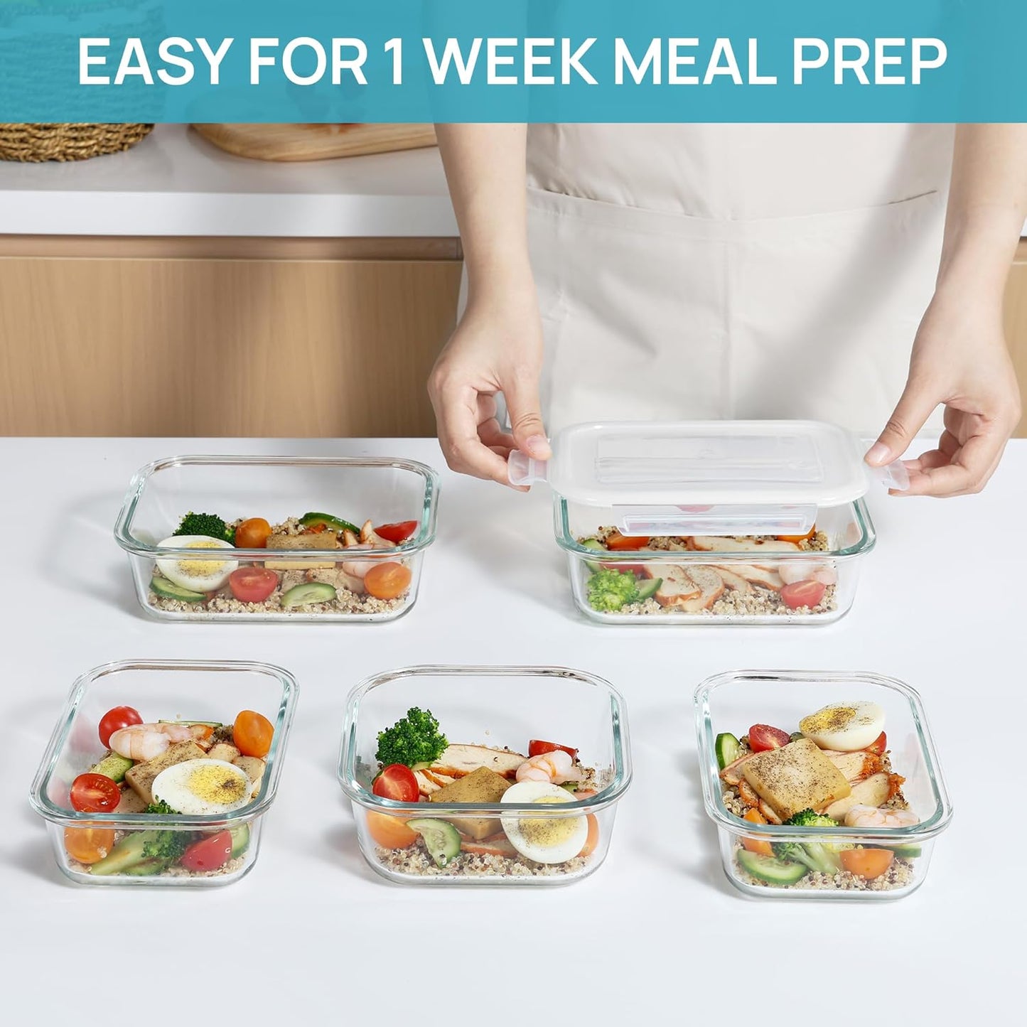 Vtopmart Glass Food Storage Containers - 8 Pack with Airtight Lids | BPA-Free Meal Prep for Microwave & Oven