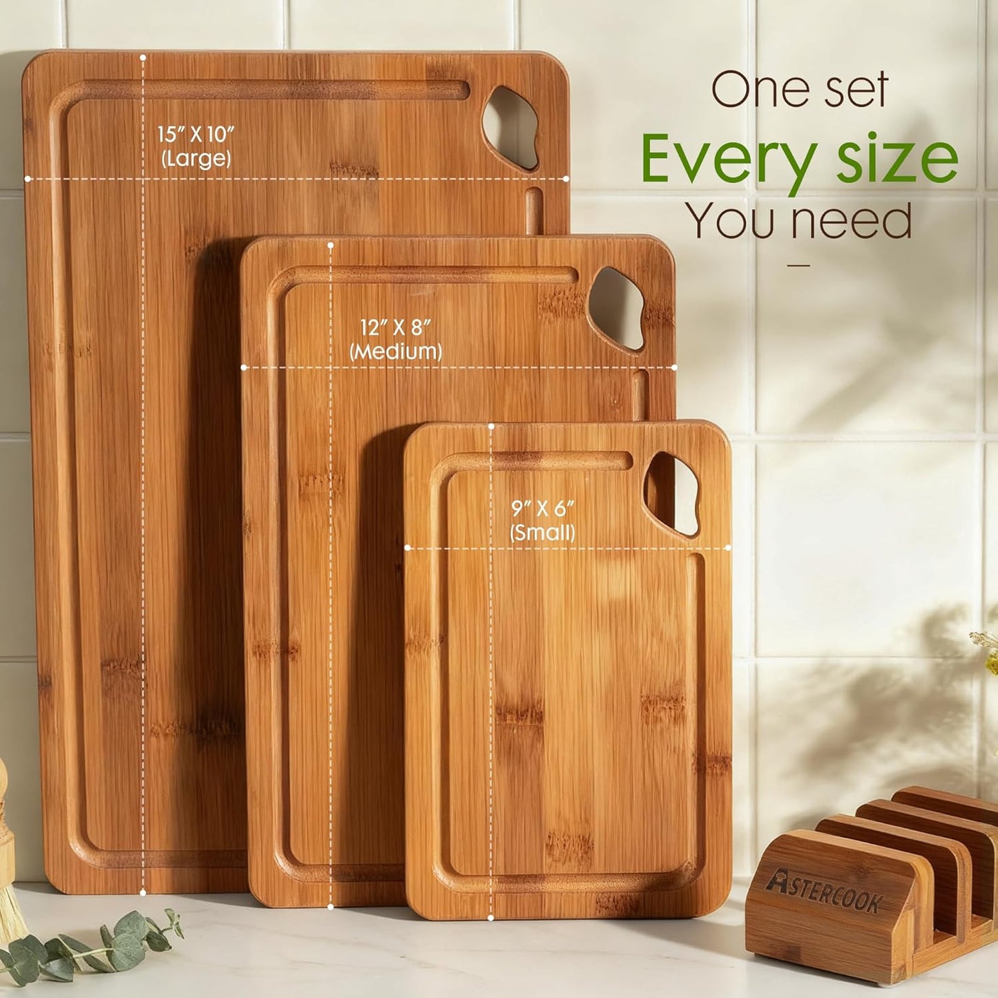 Astercook Bamboo Cutting Boards - Deep-Carbonized, Reversible Design with Juice Grooves & Easy-Grip Handles | Kitchen Gift