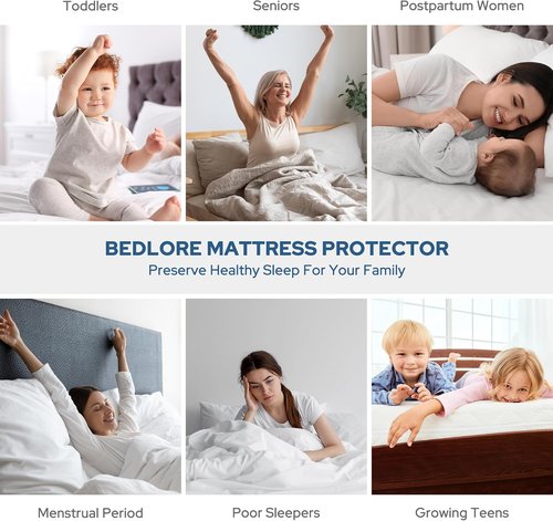 BEDLORE Waterproof Mattress Protector - Soft, Breathable Full Size Pad for Deep Pocket Beds (White)