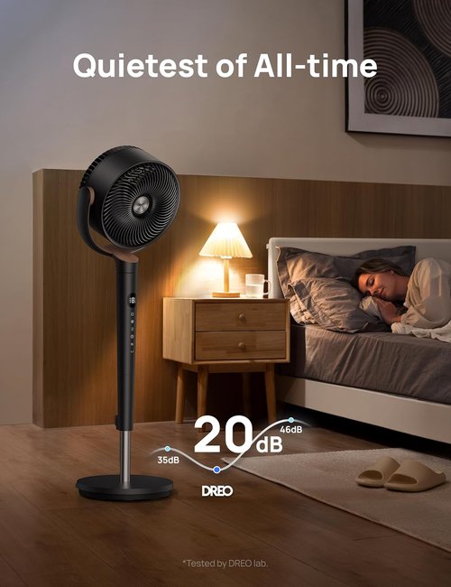DREO Oscillating Standing Fan - Quiet 9-Speed Pedestal Fan with 120Β° Rotation & Adjustable Height 37-42" - Dark Gray
