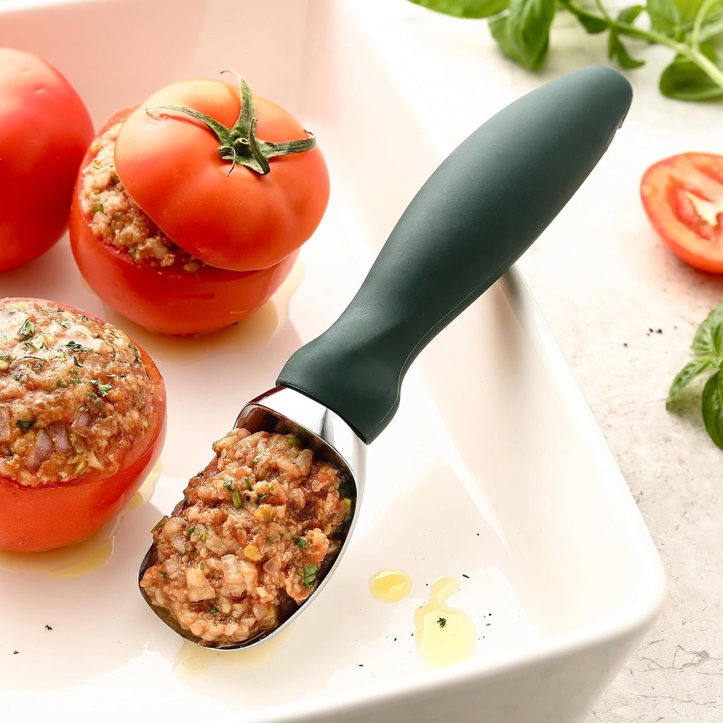 Spring Chef Ice Cream Scoop - Heavy Duty Soft Grip Handle for Cookie Dough & Gelato | Pine Green