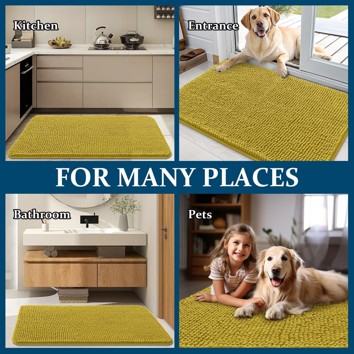 OLANLY Dog Door Mat - Absorbent Non-Slip Washable Doormat for Muddy Paws | 24x16 Mustard Yellow