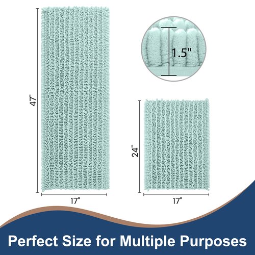 FLOLEOPA Luxury Chenille Spa Blue Bathroom Rugs Bath Mats Sets, Extra Soft and Absorbent Bathroom Rugs Non Skid Machine Wash Dry Bath Mats(47"x17" Plus 17"x24")