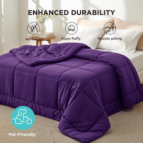 Bedsure Comforter Duvet Insert - King Size Quilted Down Alternative Blanket, All Season, Purple 90 x 102 Inches