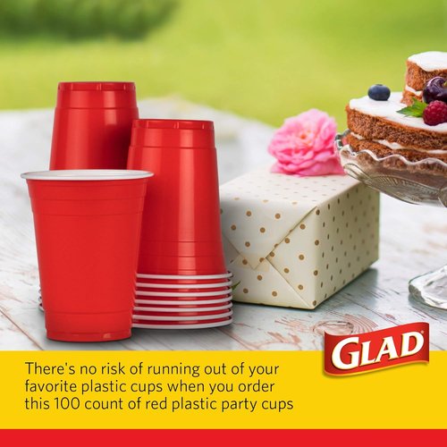 Glad Everyday Disposable Plastic Cups - Strong 16oz Red Party Cups for All Occasions | 100 Pack Heavy Duty