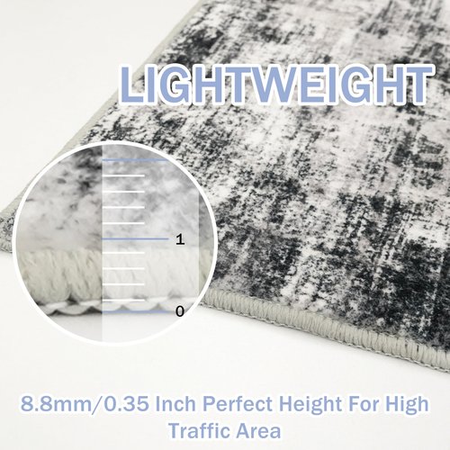 IOHOUZE Abstract Runner Rug 2x6 Ft Washable Runners for Hallways, Non Slip Kitchen Runner Printed Faux Wool Entryway Runner Indoor, Modern Abstract Floor Carpet for Hall Kitchen Bedroom, Black Gey